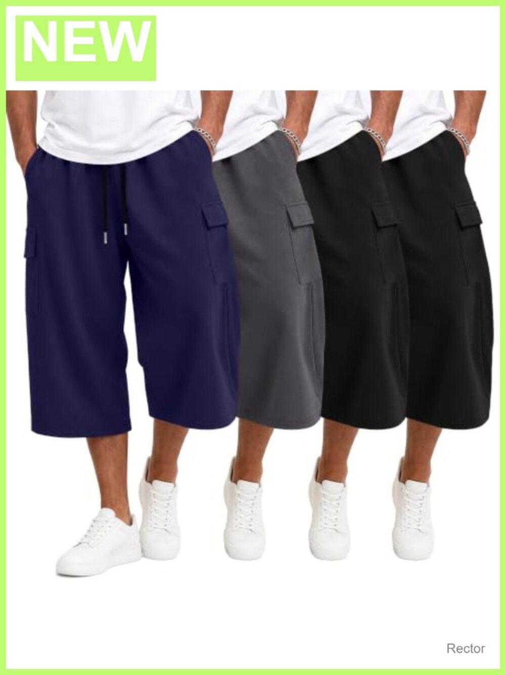 Men's Cargo Capri Shorts 3/4 Pants 4 Pack with Pockets Drawstring Elastic Waist